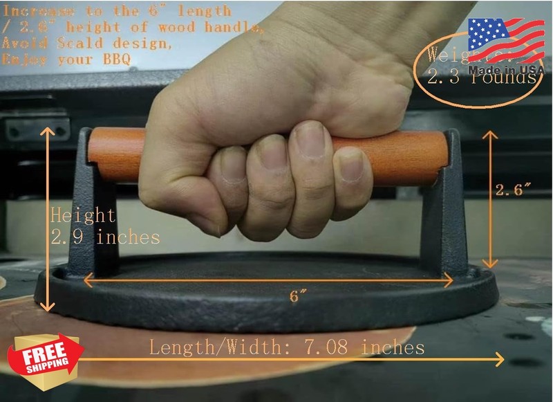 Firsgrill Burger Press 7.08" Round,Heavy-Duty Cast Iron Smash Burger Press Meat gallery