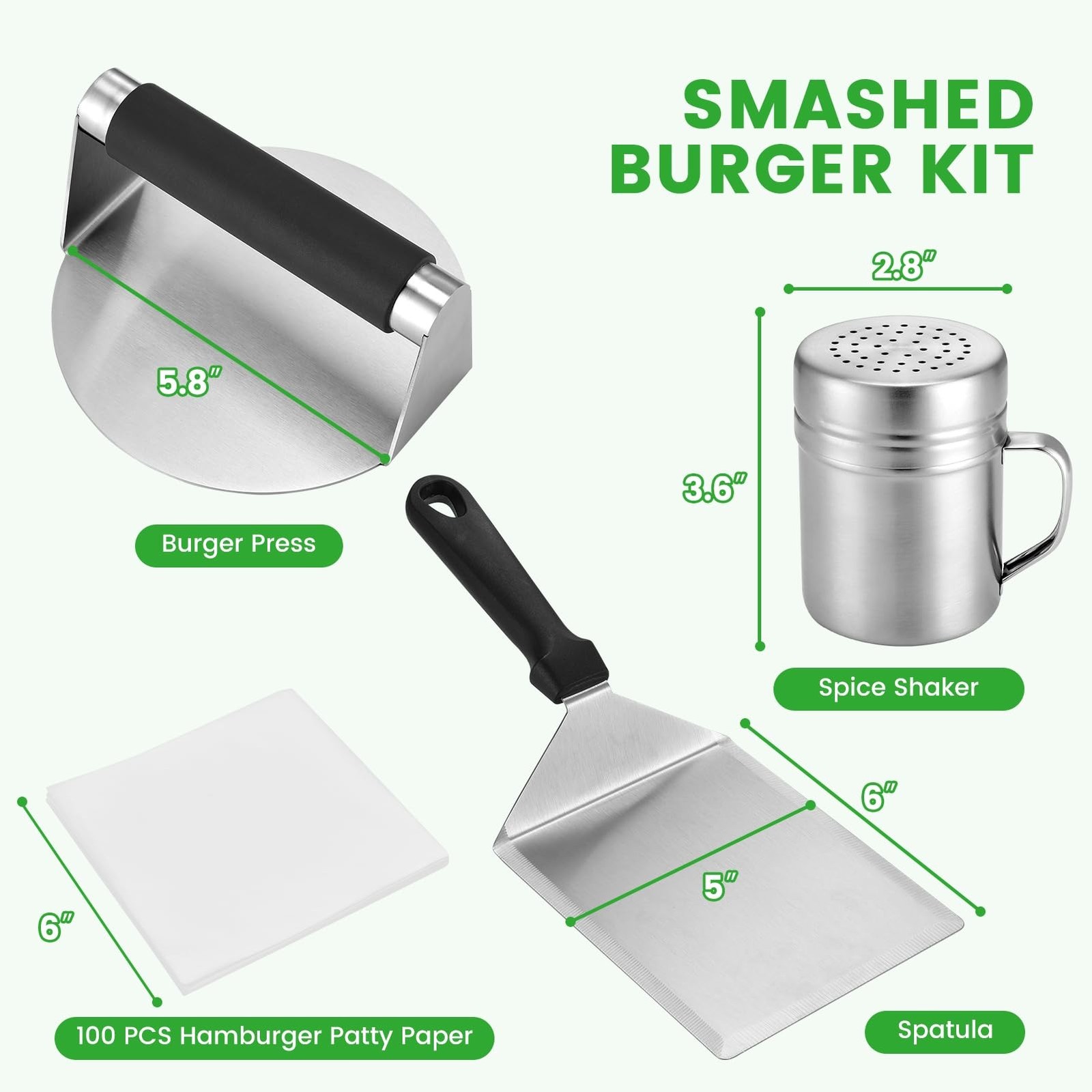 Smashed Burger Press Kit with Stainless Steel Press, Grill Spatula, Seasoning... gallery