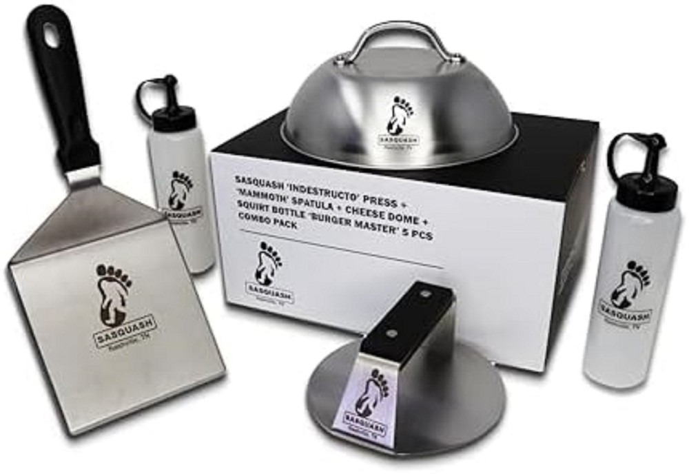 The Sasquash - 6" Heavy Duty Extra Wide Flat Handle Smashed Burger Press - Co...