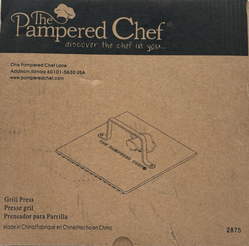 Pampered Chef Cast Iron Grill Press Burgers Panini Sandwiches #2875 NEW NIB gallery