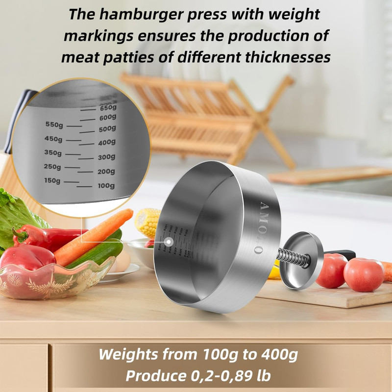 Burger Press with Patty Maker100-Sheet Baking Paper, Stainless Steel Grill Burge gallery