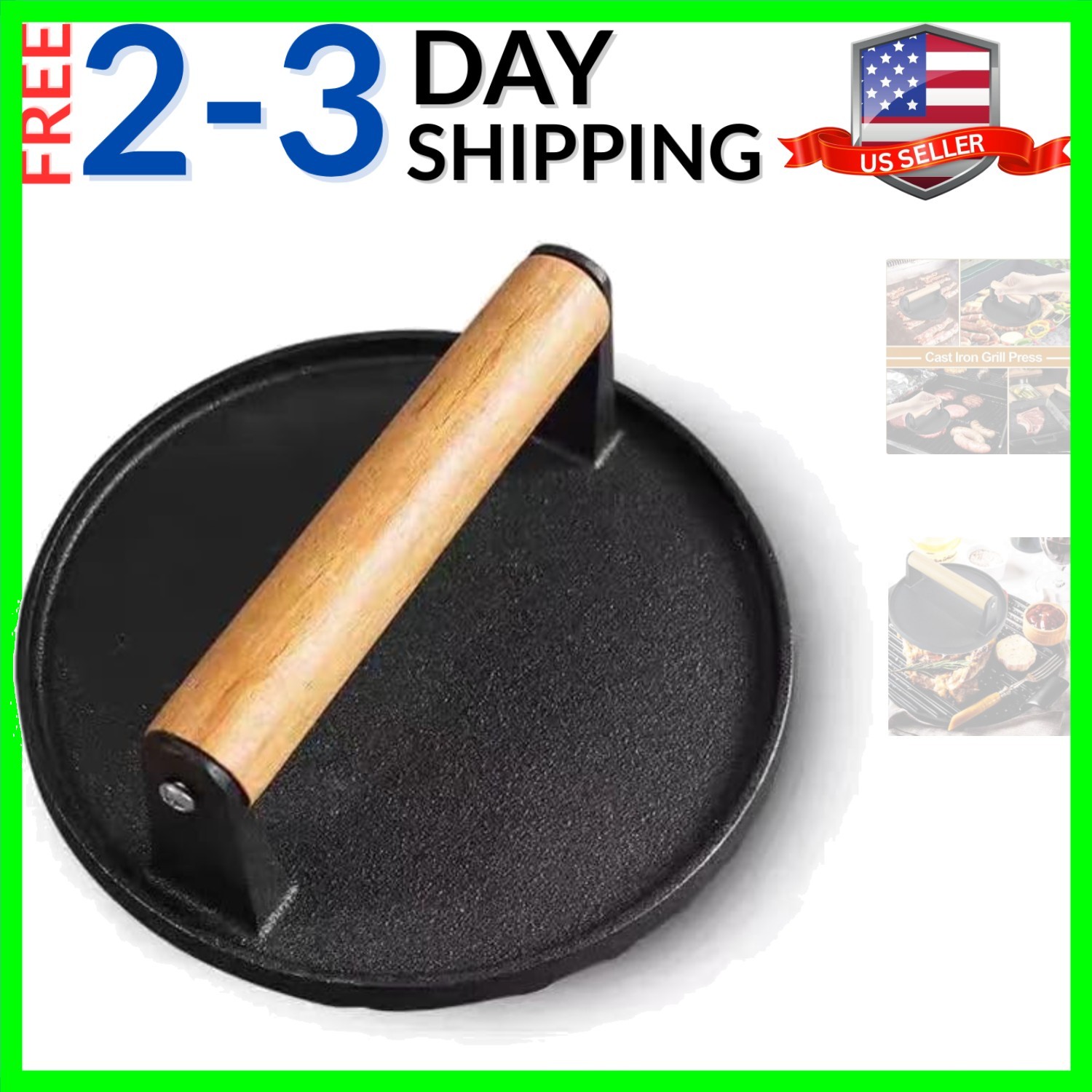 Kitchen Tools 5.7"Cast Iron Smashed Burger Press, Round Flat Edge Grill Press... gallery