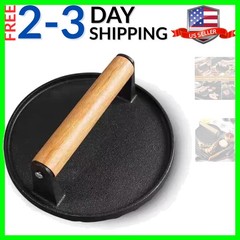 Kitchen Tools 5.7″Cast Iron Smashed Burger Press, Round Flat Edge Grill Press…
