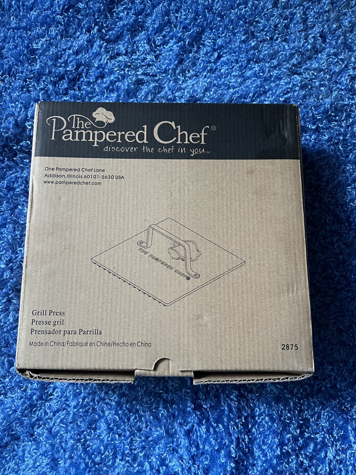 Pampered Chef Cast Iron Grill Press Burgers Panini Sandwiches #2875 NEW NIB gallery