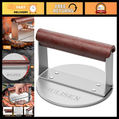 Stainless Steel Burger Smasher Press – 6″ Heavy-Duty Grill Tool with Wood Handle