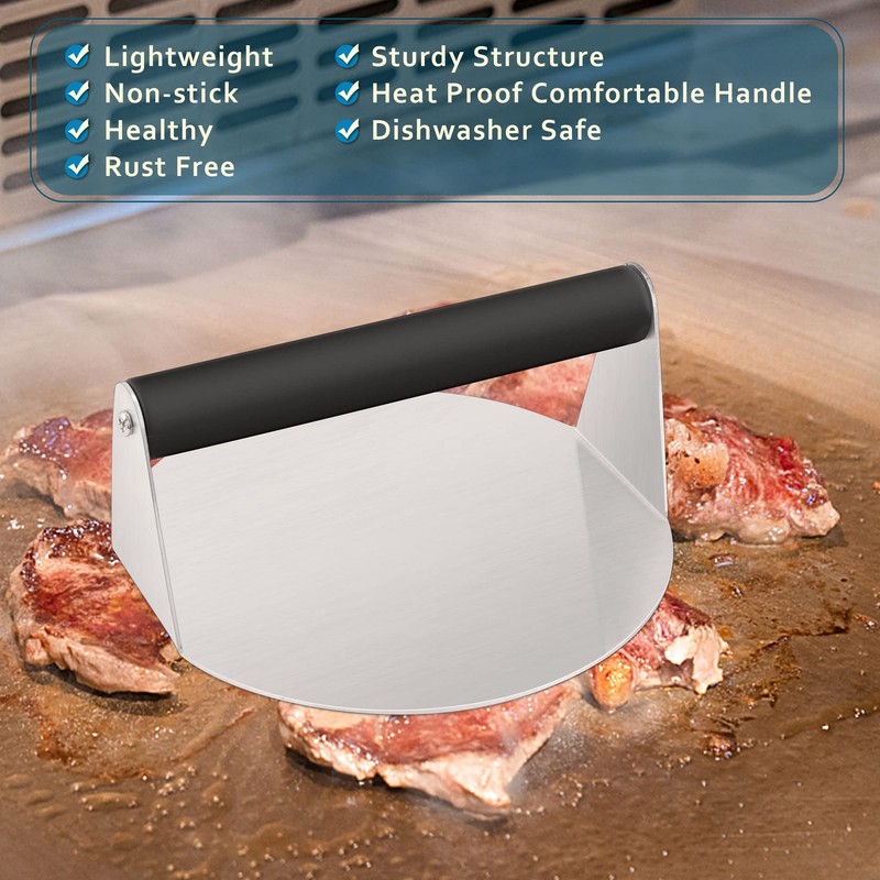 Hamburger Spatula & 7 Inch Round Burger Press Heavy Duty Griddle Metal Turner... gallery