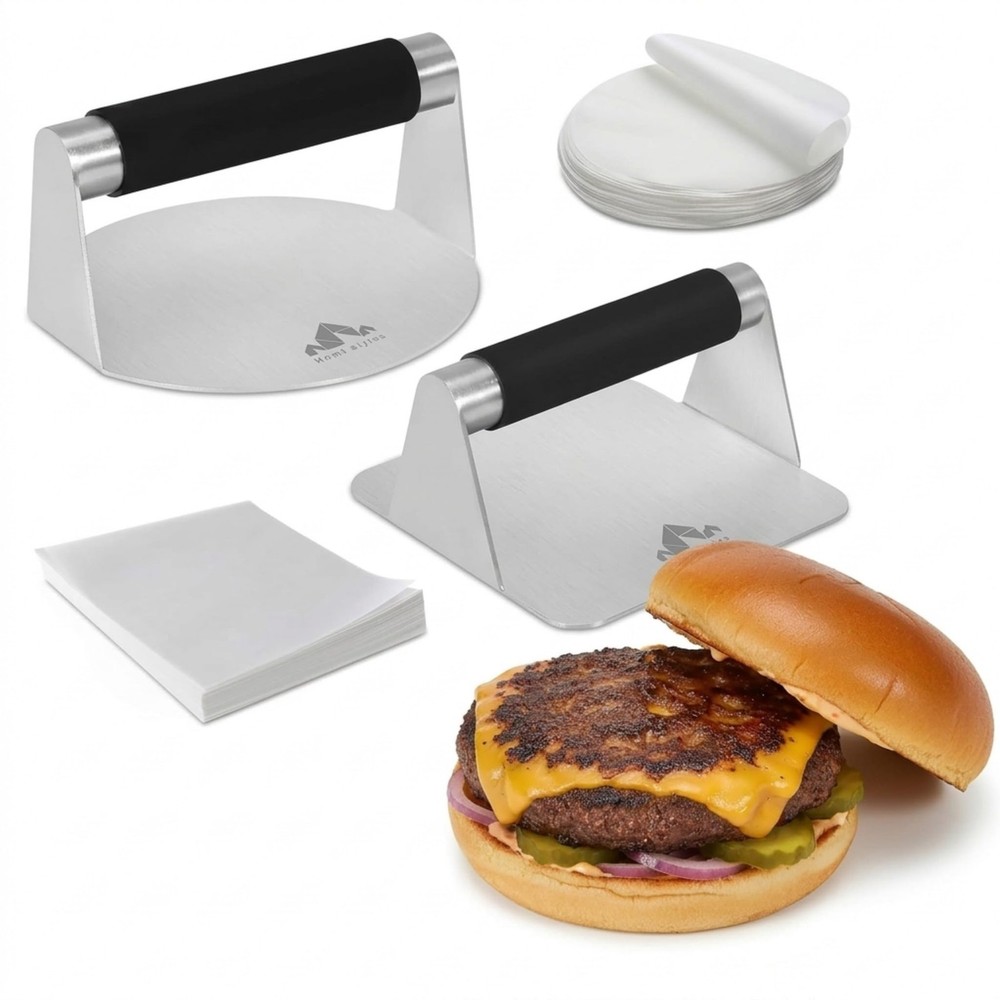 Homi styles Stainless Steel Burger Press –5.5 inch Round and Silver Black