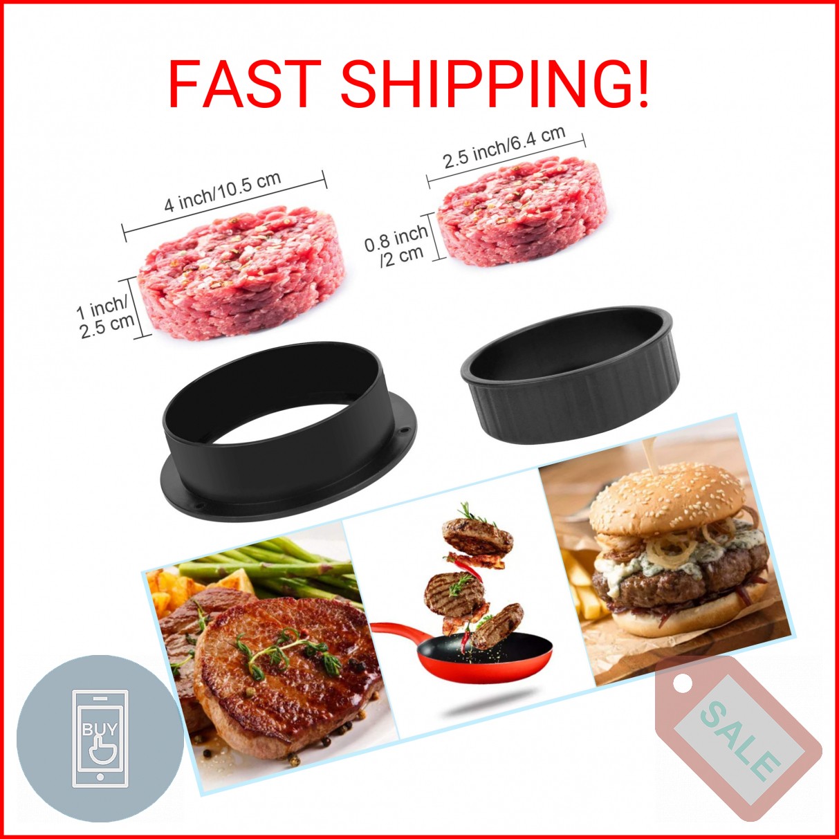 3 in 1 Stuffed Burger Press Patty Maker Rings Molds Kit, Non Stick Stuffer Hambu gallery