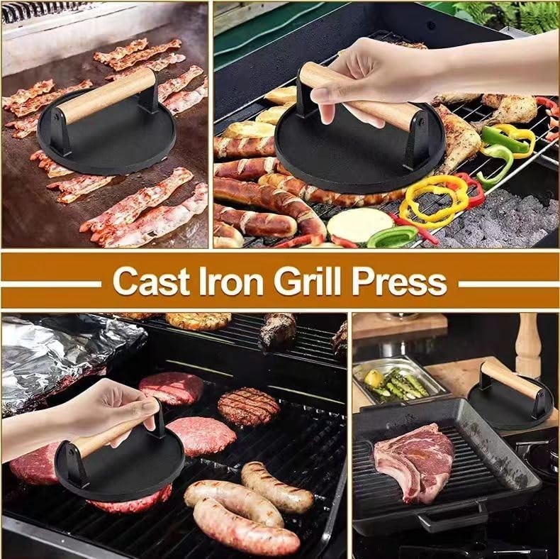 Kitchen Tools 5.7"Cast Iron Smashed Burger Press, Round Flat Edge Grill Press... gallery