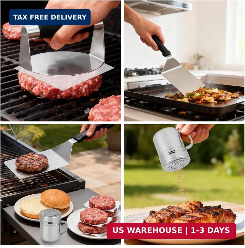 Flattened Burger Press Smash Kit, Includes Stainless Steel Smasher Plate Grill S gallery