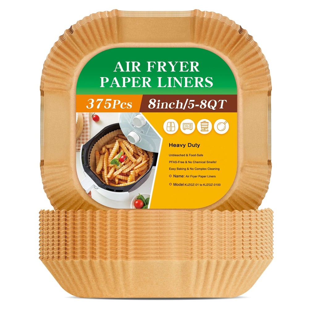 375Pcs Air Fryer Paper Liners, 8" Square 8 inch, Primary color
