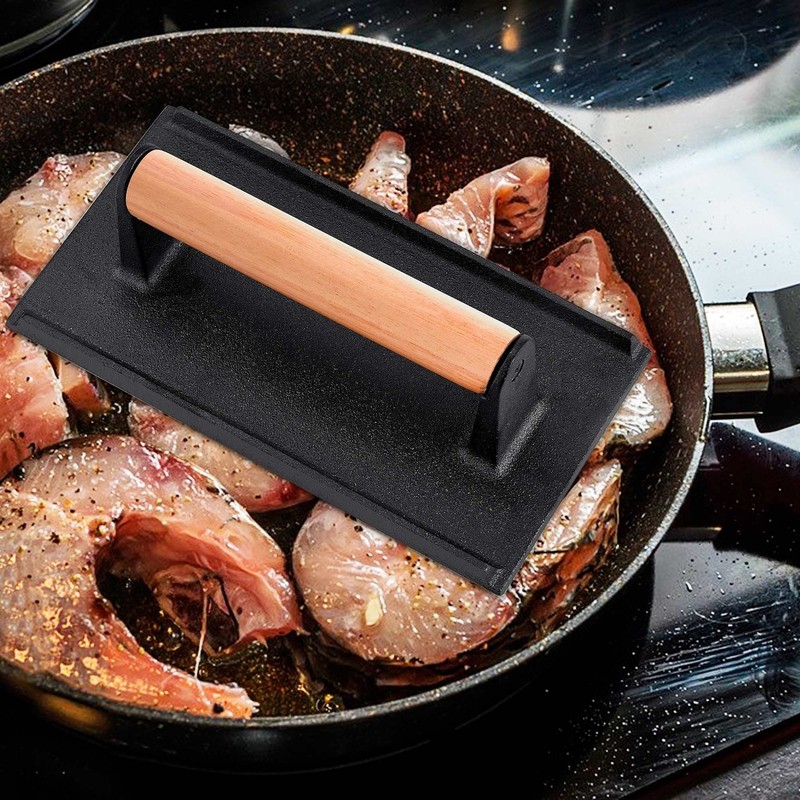 3Pcs Cast Iron Grill Press, Heavy Duty Bacon Press with Wood Handle, Pre-Seas... gallery
