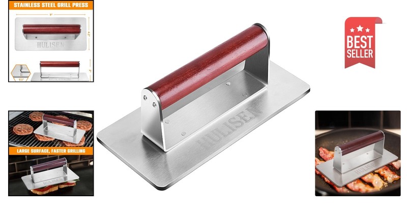 Durable 9-Inch Stainless Steel Grill Weight for Even Cooking & Flavor Retention gallery