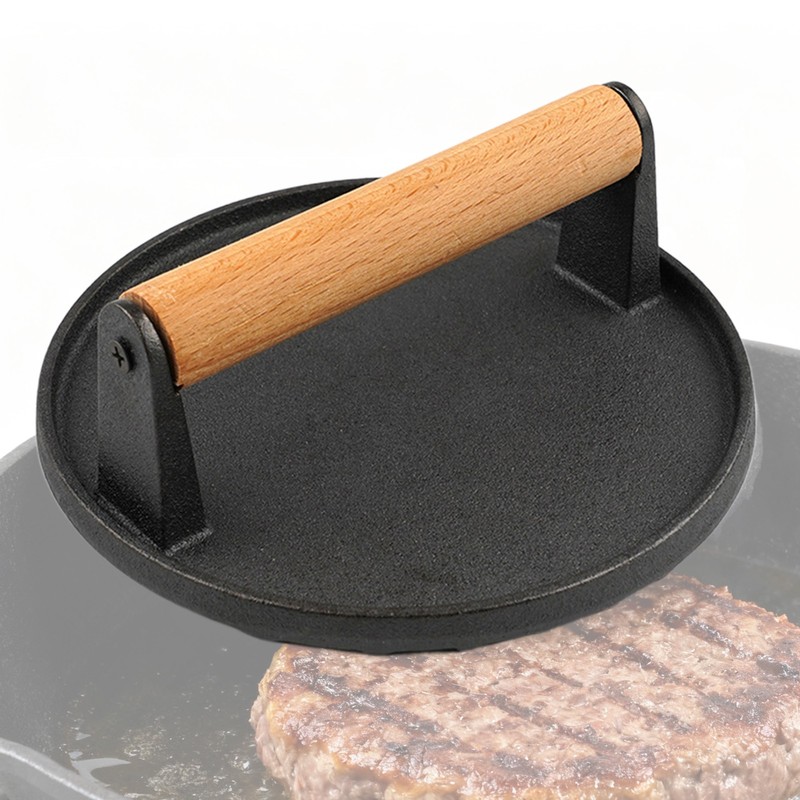 Iron Burger Press with Wood Handle Pressing Frying Pan Food Cooking Tools gallery