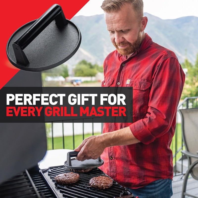 Smash Burger Press Kit - 7'' Flat Bottom Round Premium Cast Iron with 35 Pcs gallery