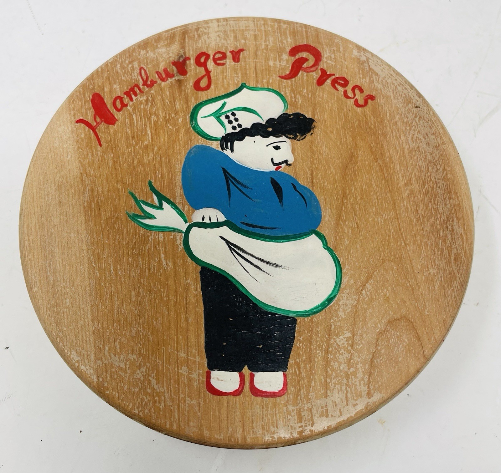 Vintage Wood 5" Hand Held Smasher Hamburger Press Chef Design gallery