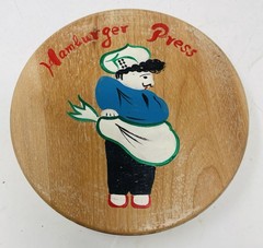 Vintage Wood 5″ Hand Held Smasher Hamburger Press Chef Design