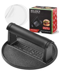 Pre-Seasoned Cast Iron Burger Press Includes 100 Pcs Patty Paper 2.3lb Heavy …