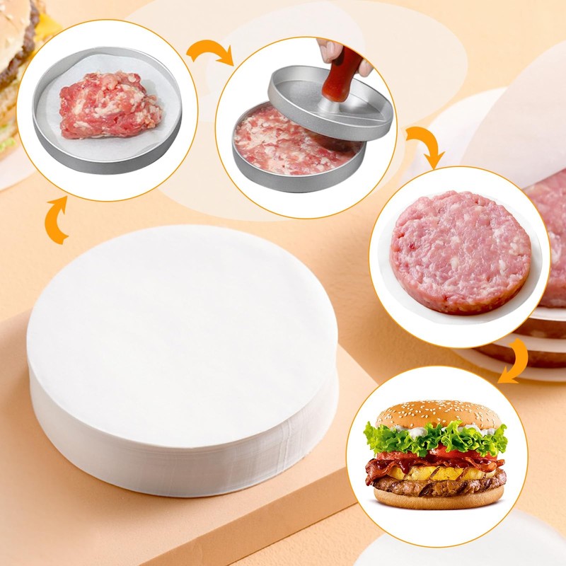 GWHOLE 500pcs Wax Paper Non-Stick Hamburger Patty Food Round, 4.3 inch gallery