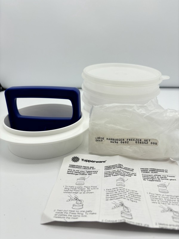Vintage Tupperware Burger Press 1927 1926 Ring Press 4 Keepers With Lid NEW gallery