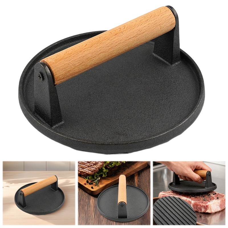 Meat Steak Press Board with Wood Handle Non-Stick for Panini Outdoor Barbecue gallery