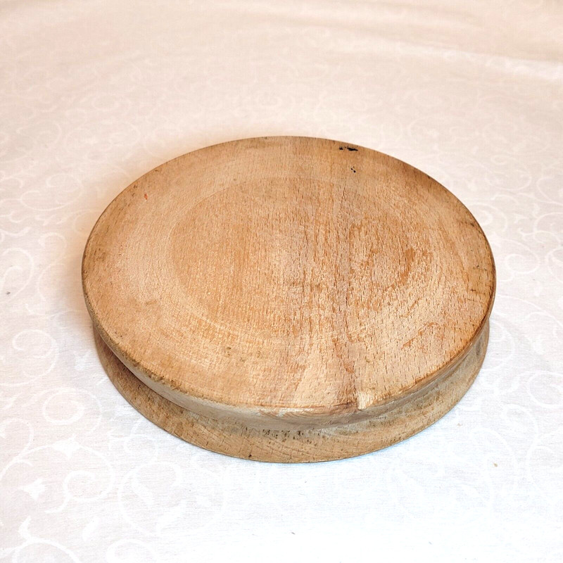 Vintage Wooden Round Hamburger Bull Press Rustic Farmhouse Decor 5 1/2" gallery