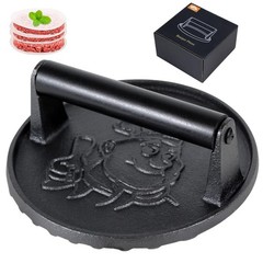 COOKWIN 7″ Cast Iron Smash Burger Press Kit, Heavy-Duty 7 inch Black