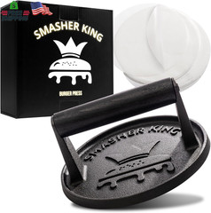 SMASHER KING™ – Premium Cast Iron Smash Burger Press Incl. 25 Pcs of Patty Paper