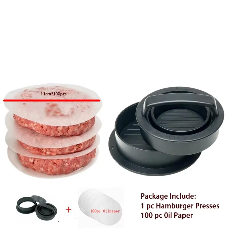 ABS Hamburger Press Meat Pie Press Stuffed Burger Mold Maker with Baking Paper L gallery