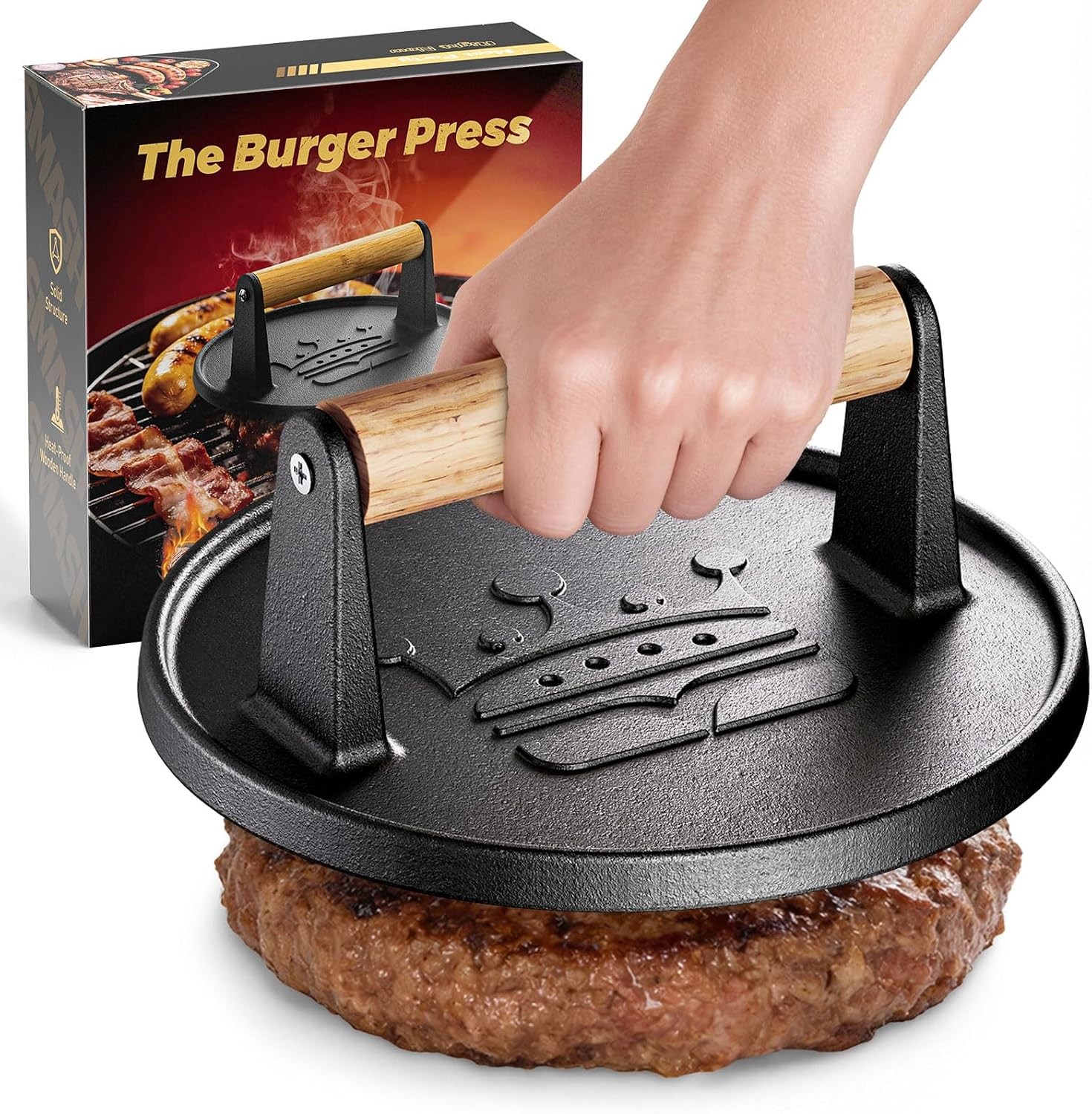 Smash Burger Press 6.5”,Cast Iron Flat Round Edge gallery