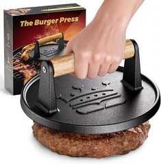 Smash Burger Press 6.5”,Cast Iron Flat Round Edge