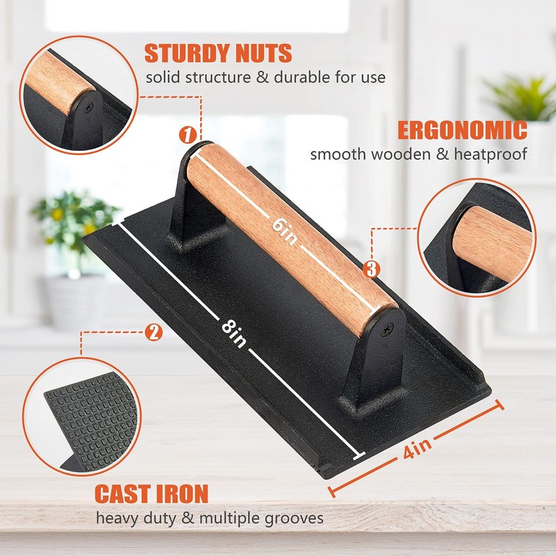 12In Cheese Melting Dome & 8x4In Cast Iron Grill Press, Stainless Steel Basti... gallery