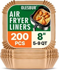 OLESBUR Air Fryer Liners Disposable, 200Pcs 8 Inch Airfryer Large, Natural