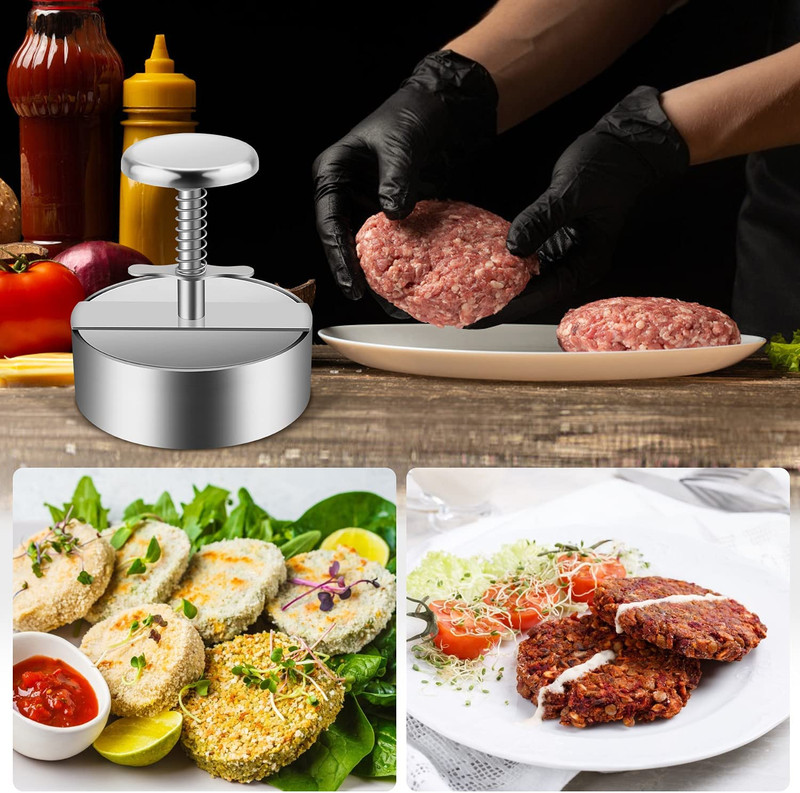Burger Press, Stainless Steel Adjustable Hamburger Meat Press, Non Stick Patty M gallery