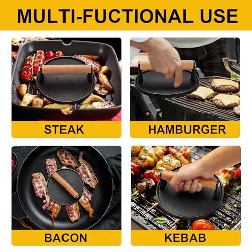 6.9 Inch Round Burger Press with Wood Handle for Griddle Bacon Press Meat Steak gallery