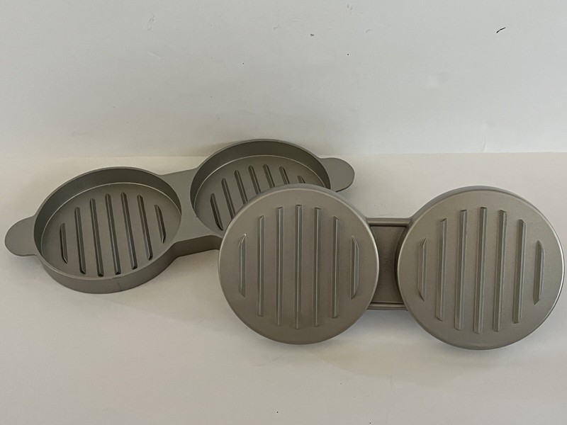 Williams Sonoma Double Burger Press Grill Marks Handle Silver Aluminum gallery