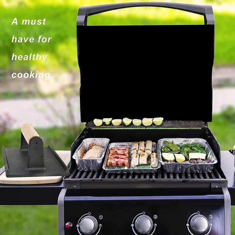 Cast Iron Grill Steak Press for BBQ Hamburger Bacon Meat Patty 2 Pack gallery