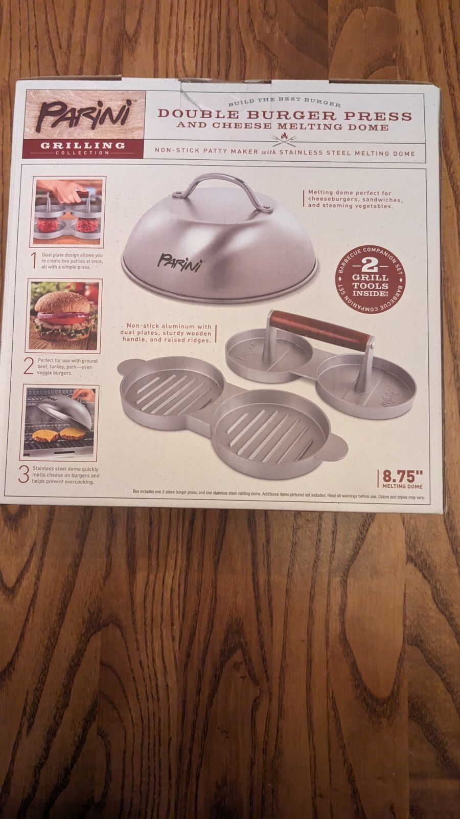 Double Burger Press and Cheese Melting Dome Non Stick Parini gallery