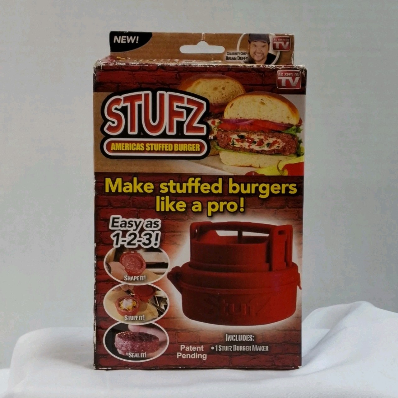 As Seen On TV STUFZ Burger Dishwasher Safe Stuffed Burger Press Red Plastic gallery