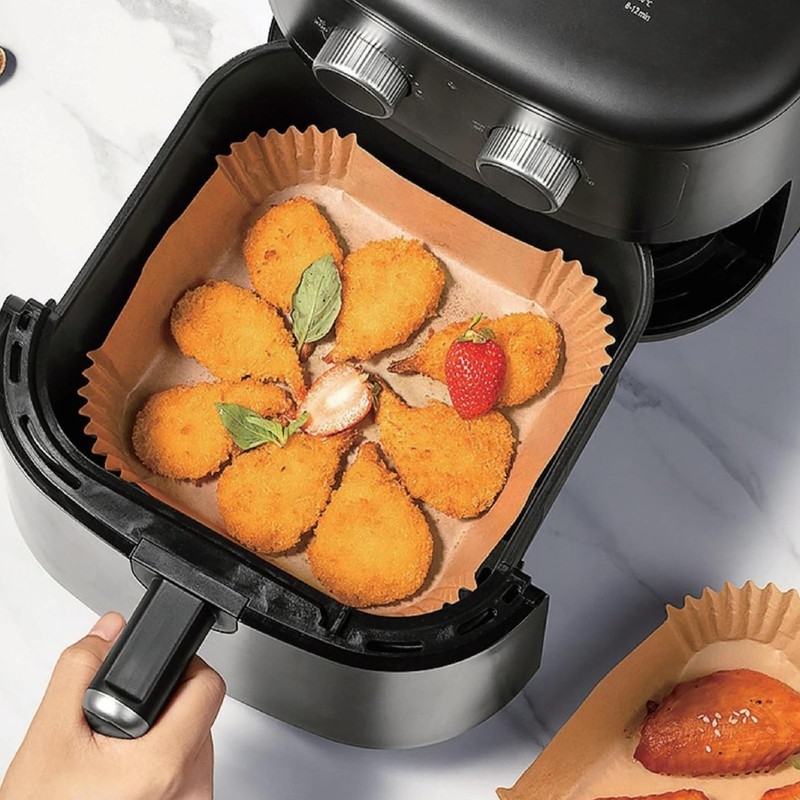 Square Mini Air Fryer Liners for Most 2-3 qt 6.3inch, 100Pcs, 6.3" gallery