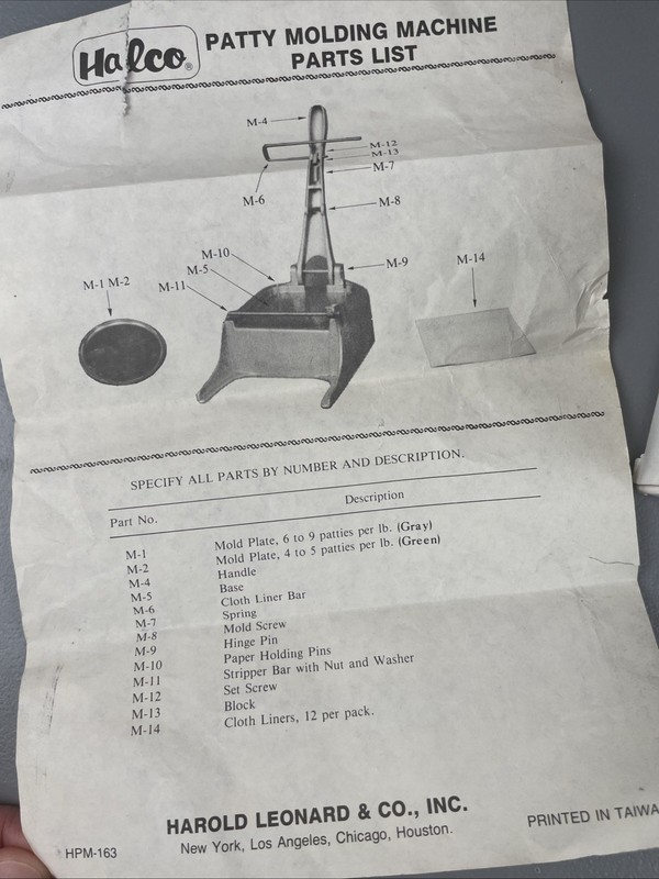 Harold Leonard & Co Inc Halco Patty Press w/papers And Warranty 1992 gallery