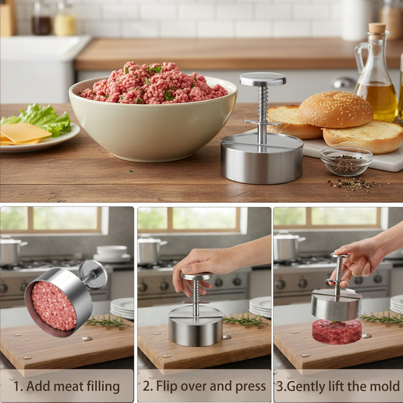 304 Stainless Steel Burger Press, 4.5 Inch Hamburger Patty Maker with Spring Bac gallery
