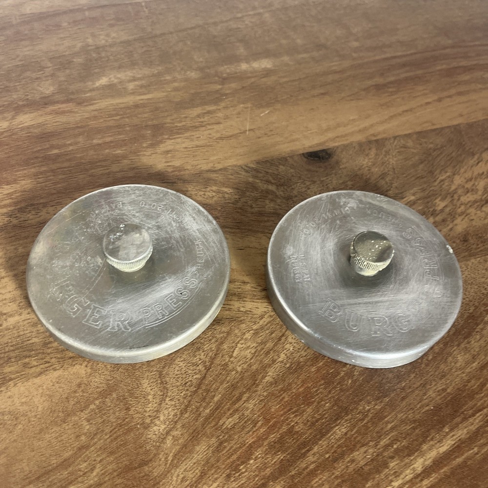 Vintage 1960s Heuck Burger Press Metal CIN'TI 20.0. US Pat D191367 Lot Of 2