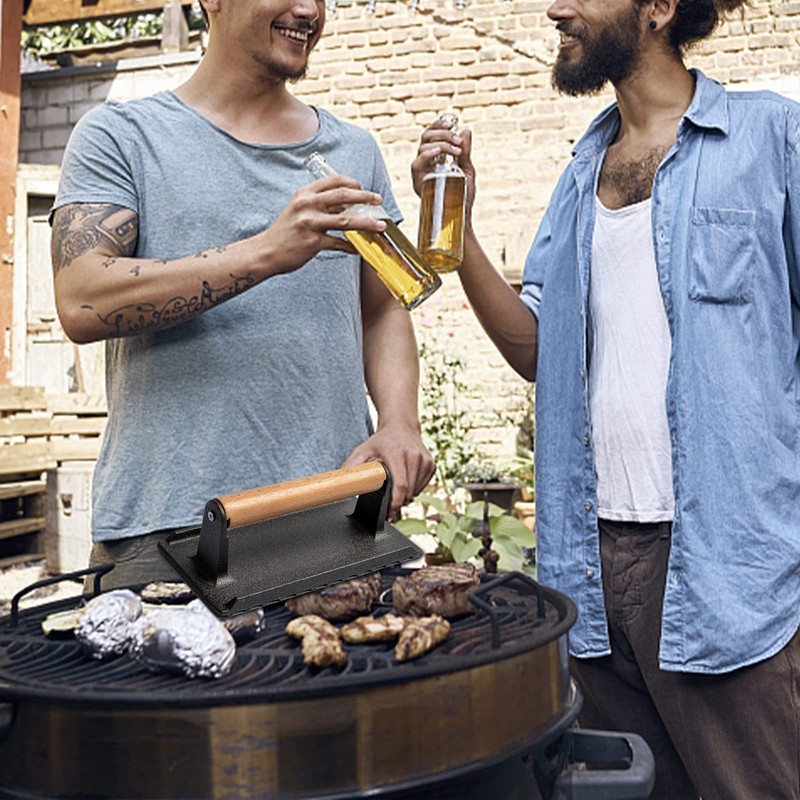 Cast Iron Grill Press Bacon Hamburger for Griddle Flat Top Teppanyaki Barbecue gallery