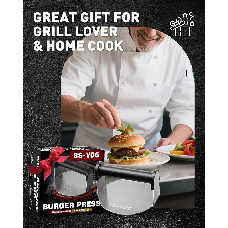Gift-Ready Hamburger Press W/ Cool-Touch Handle Perfect Crispy Patties New gallery