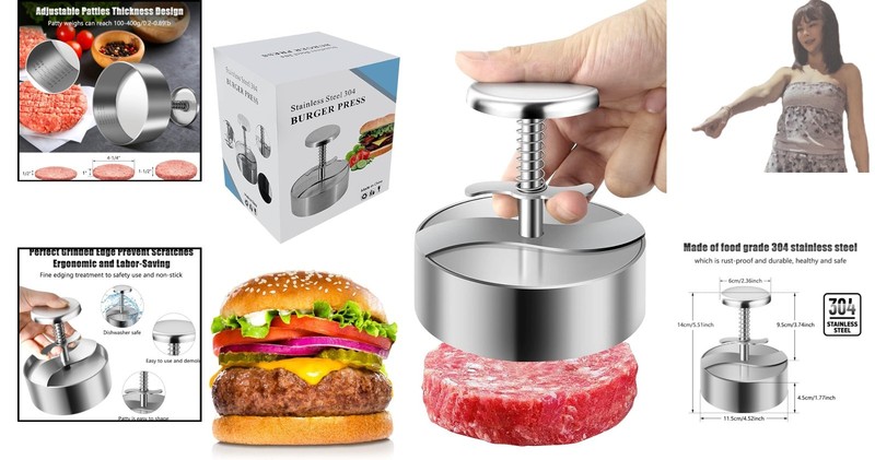 Adjustable Burger Press - 304 Stainless Steel, Easy to Clean, BPA Free gallery