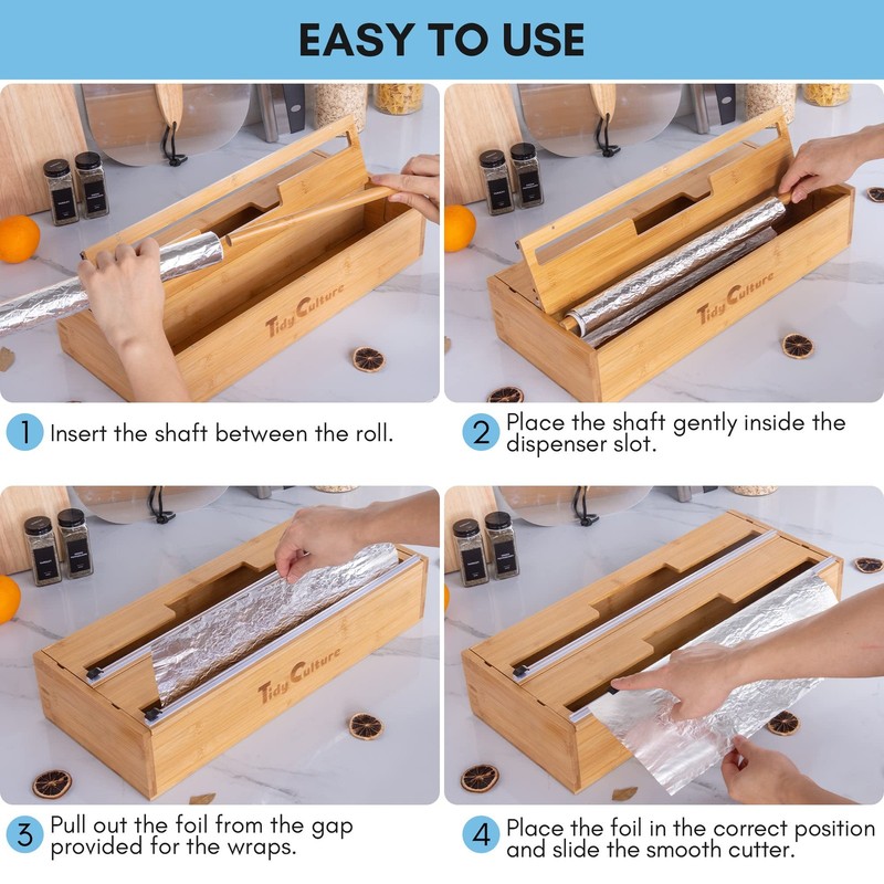 TidyCulture 18 Inch Large Foil Wrap Dispenser with Cutter, 2 in Long, Bamboo gallery
