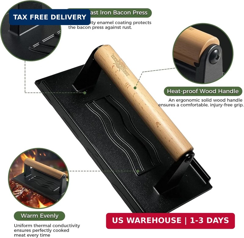 XUDAKAIXIN Cast Iron Smash Burger Press (2PCS),Grill Bacon Meat Press Tool,Perfe gallery