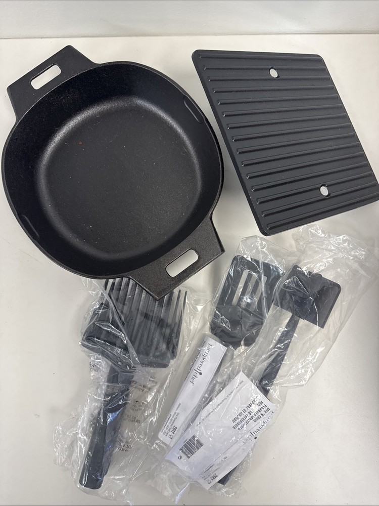 Pampered Chef Cast Iron Pan w/ Grill Press and More
