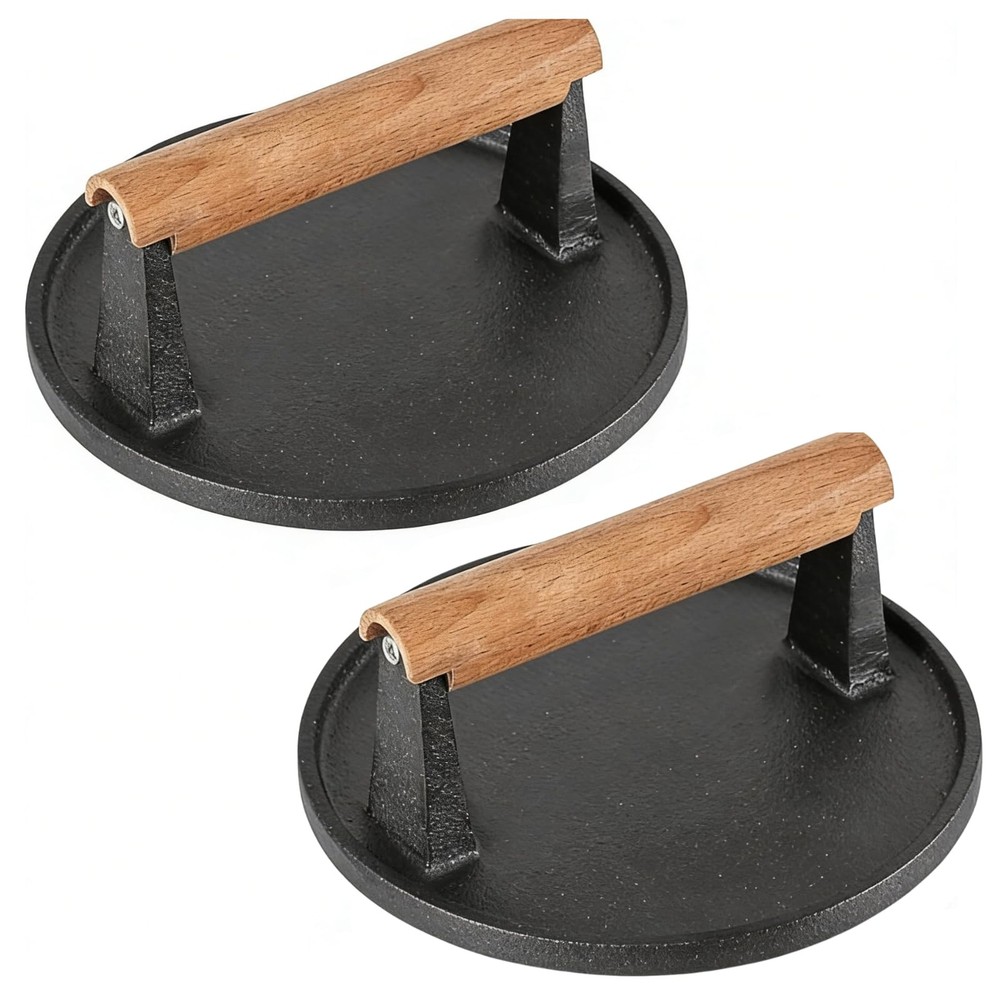 2 PCS 7 Inch Round Heavy Duty Cast Iron Grill Press, Steak Weight Bacon Barbe...